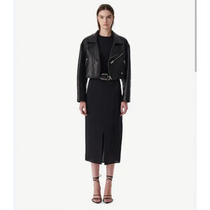 IRO NWT $365 Berwa Black Silk Midi Skirt with Slit Size 38 6